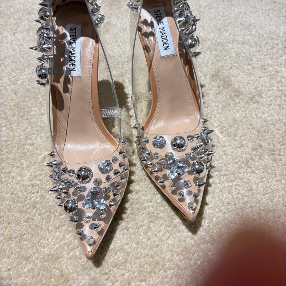 Steve Madden Women's Studded Heels - Silver and Cream